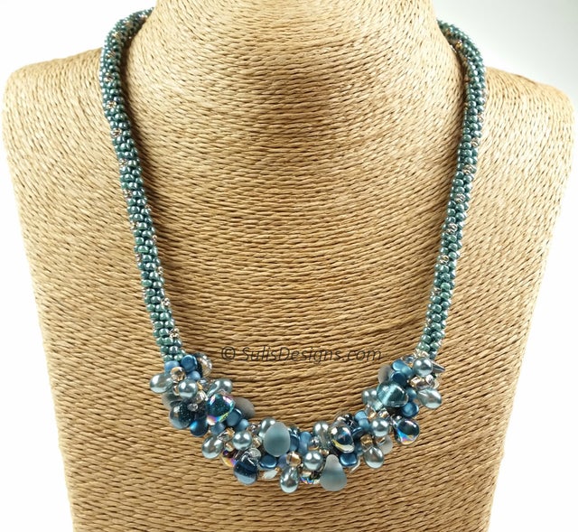 Complete Kit - Kumihimo 7 Strand Shades of Blue Teardrop Necklace